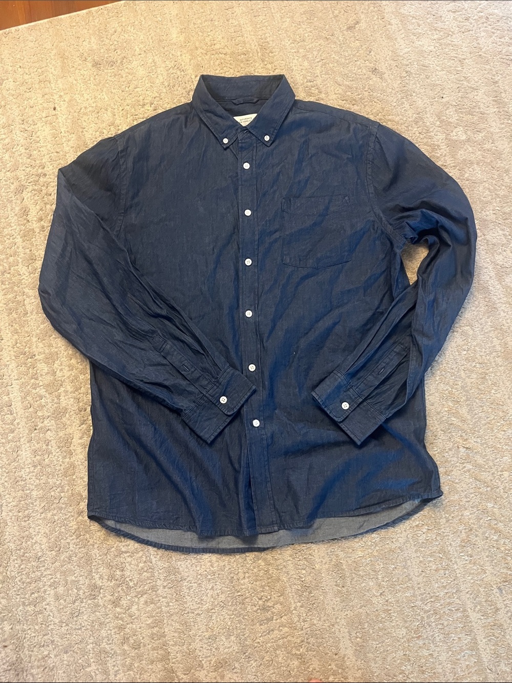 Saturdays New York City Men's Navy Denim 100% Cotton Button-Down Shirt XL